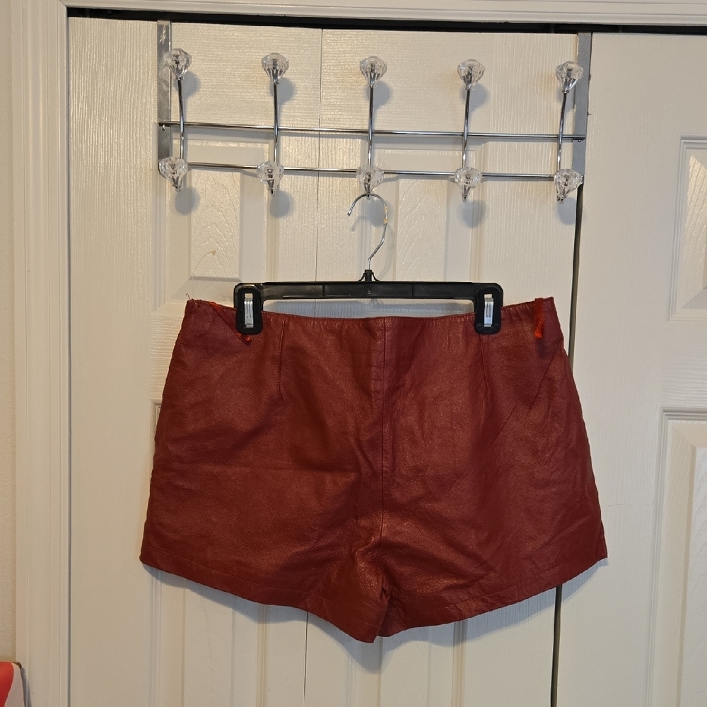 High Waist Red Tailored Leather Shorts with Sleek Finish